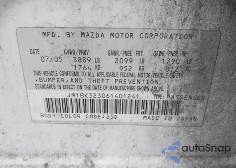 2006 Mazda Mazda3 S Grand Touring from USA, damaged, VIN JM1BK323061401241